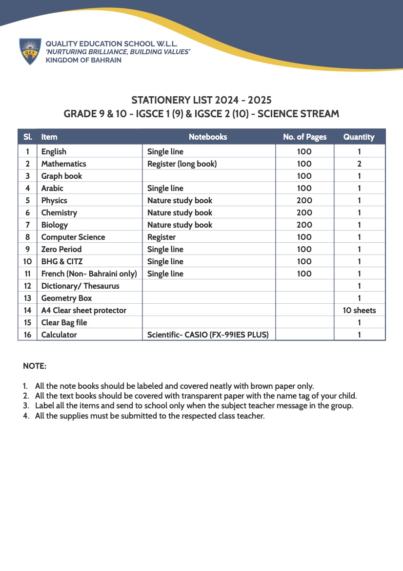 Grade 9 & 10 - Science