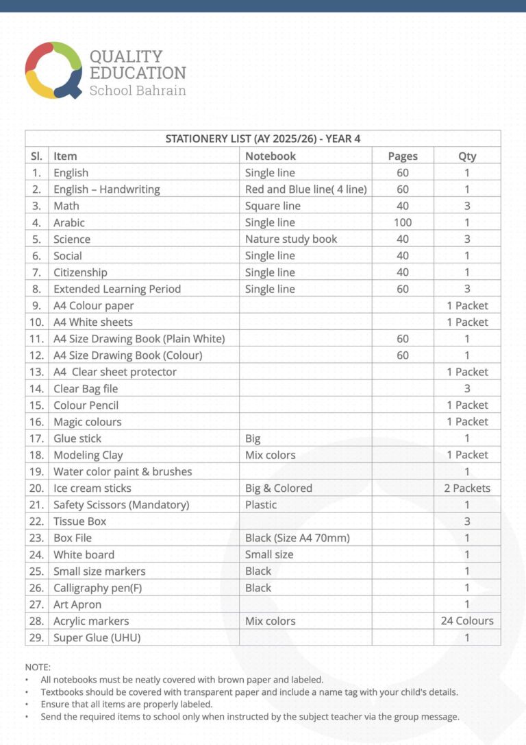 School Stationery & Resources - Quality Education School