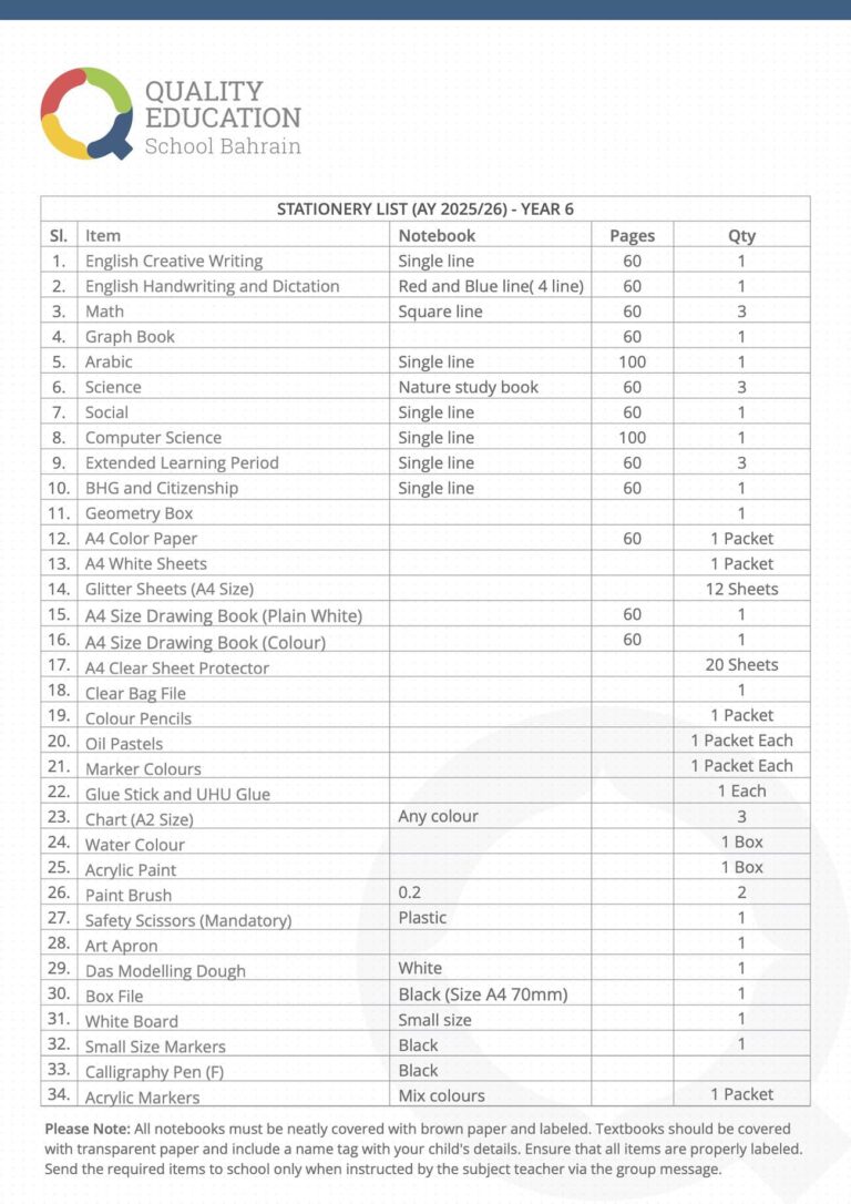 School Stationery & Resources - Quality Education School