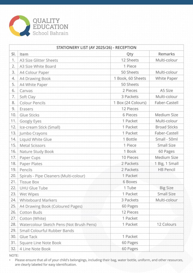 School Stationery & Resources - Quality Education School